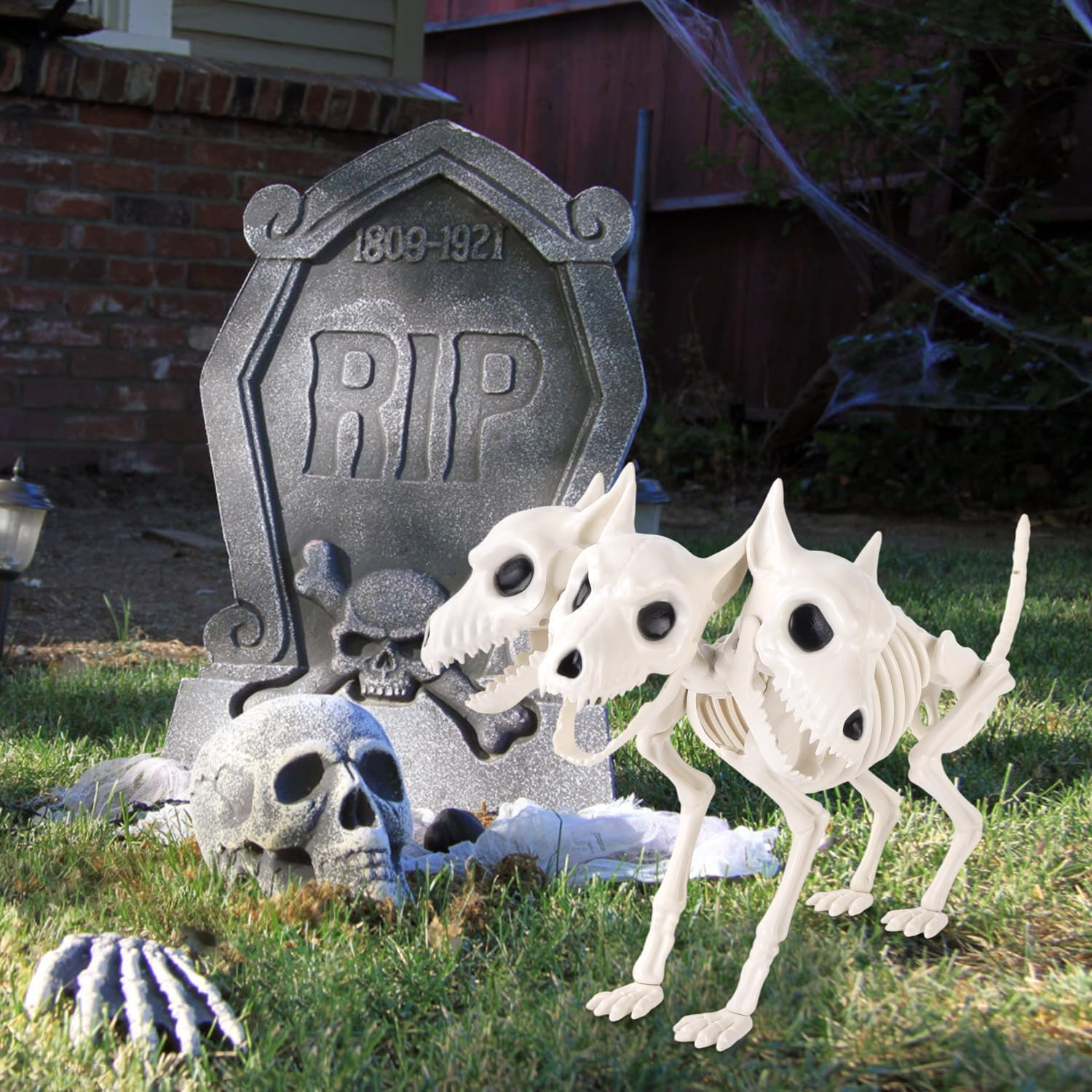 12’’ Halloween Three-Headed Dog Skeleton Statue Prop Animal Decoration ...