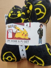Pokemon  Boys 3-Piece Super Soft Hooded Robe  Pajama Set  Size 4 Small