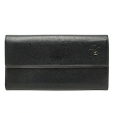 CHANEL Camellia Cocomark Bifold Wallet Black Leather Women