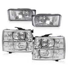 Headlight Fog Light Set Chevy Silverado 1500 07-13 2500 3500HD Chrome Clear Lens
