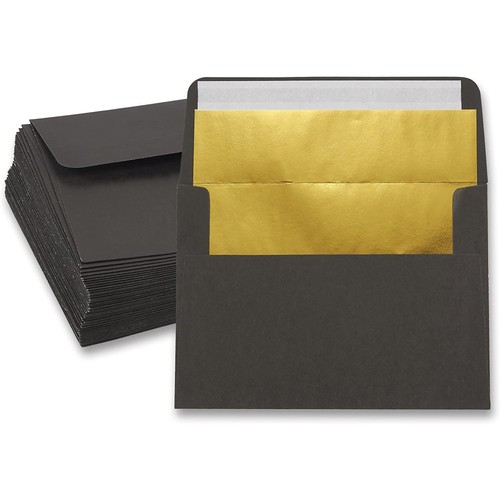 50-Pack Black A7 Gold Foil Lined Greeting Banquets Invitation Envelopes