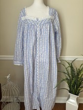 Lanz Of Salzburg Womens Size L Blue Floral Hearts Cotton Nightgown Long Sleeve
