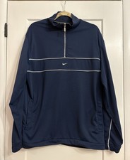 Vintage Y2K Nike Men s Large Navy Center Swoosh 1/2 Zip Pullover Jacket