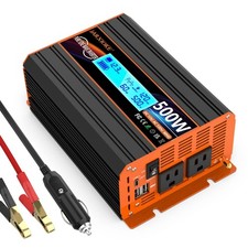 500W Pure Sine Wave Power Inverter 12V DC to 110V/120V 2 AC USB-C USB LCD