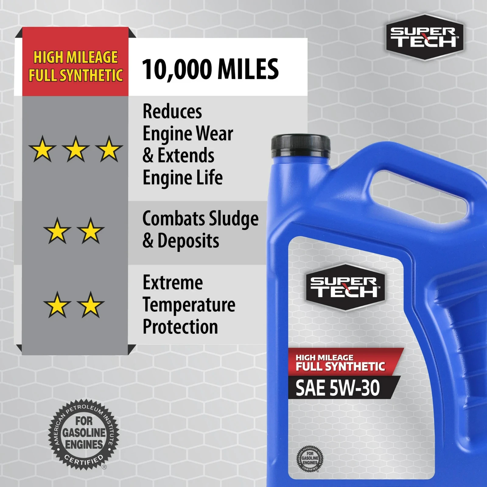 (2 pack) Super Tech High Mileage Full Synthetic SAE 5W-30 Motor Oil, 5 Quarts