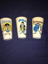 3 Vintage Jethro Angel  Seymore Tastee Freez Amoco Plastic Monster Cups   5 1/2”