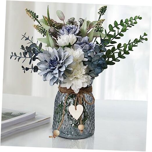 Fake Flowers in Vase,Faux Flowers in Vase,Table Centerpieces for Dining Blue