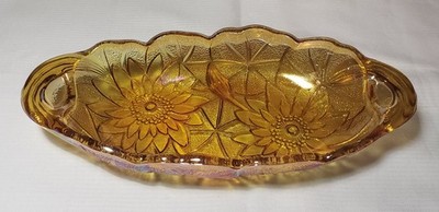 Vintage Indiana Glass Lily Pons Amber Carnival Pickle or Relish Dish