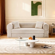 Convertible Sofa Bed,Modern Faux Leather Boneless Couch with Side Storage Pocket