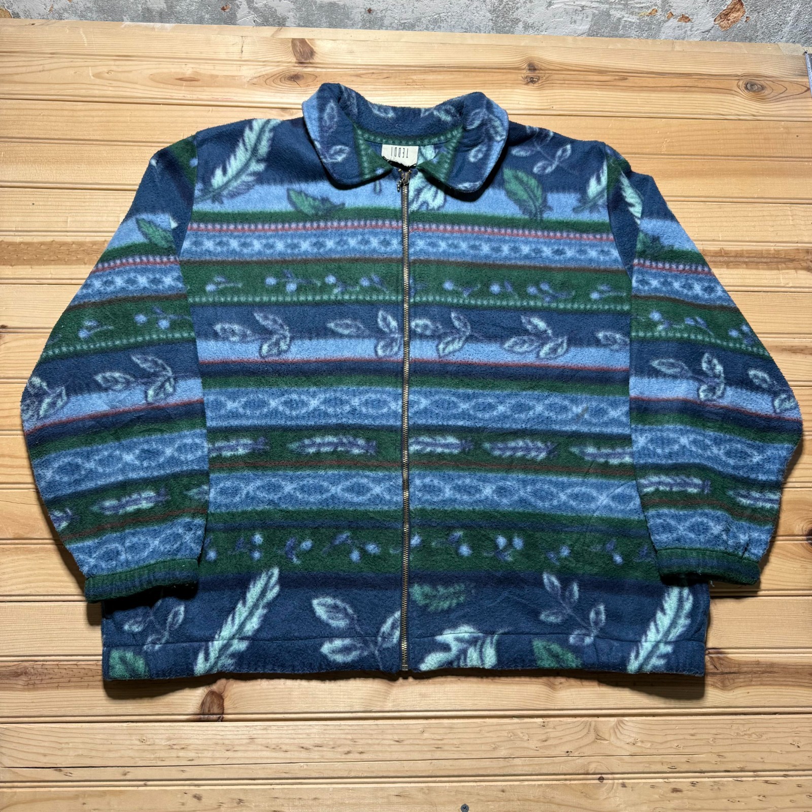 Vintage 90s Full Zip Collared Fleece Leaf Nature Outdoor Gorpcore Jacket - XXL