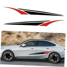 2Pcs 59'' Sports Racing Stripe Sticker for Car Body Door Side Skirt Black red