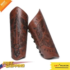 Adjustable Viking Leather Bracers with Dragon Design - For Historic Reenactments