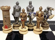 Medieval Times Crusades Gold & Silver Armored Knights Chess Men Set - NO Board