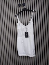 New PrettyLittleThing Satin Lace Insert Strappy Bodycon Dress Size 10