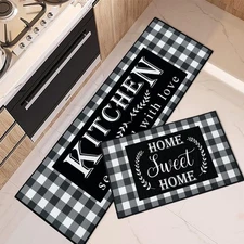 Farmhouse Kitchen Rugs and Mats Non Skid Washable Set of 2, Buffalo Grid Mats...