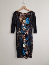 Phase Eight Dress Size 12 Black Floral Lace Party Evening Ruched