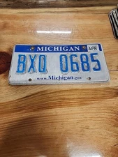  2017 Michigan License Plate BXQ 0685