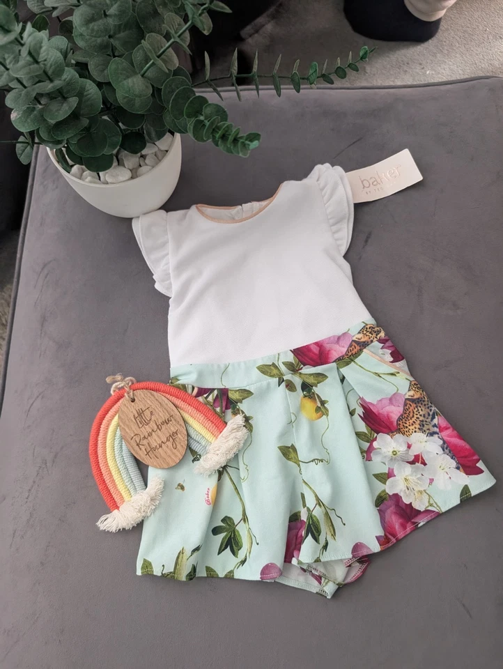 New Ted Baker Baby Girls Playsuit Floral Summer Bows Floaty 12-18m Gift Spring - Image 2 of 4