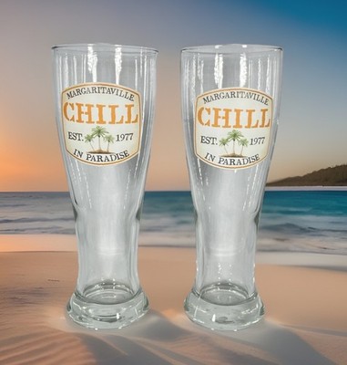 Jimmy Buffett Margaritaville Chill in Paradise Beer Pint Pilsner Glass Lot of 2
