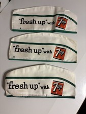 3-vtg 1950&rsquo;s Fresh Up With 7-up Canvas Hat Soda Jerk. Size S-M-L  Lot Nos