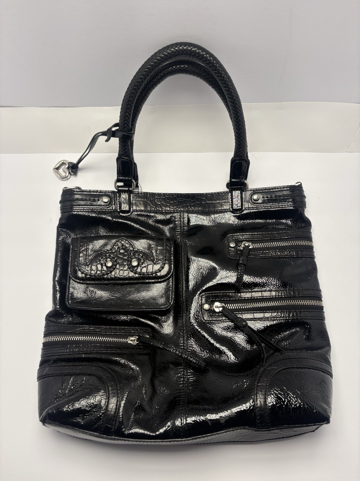 Brighton Kaelan black patent leather tote bag purse crossbody Handbag Medium