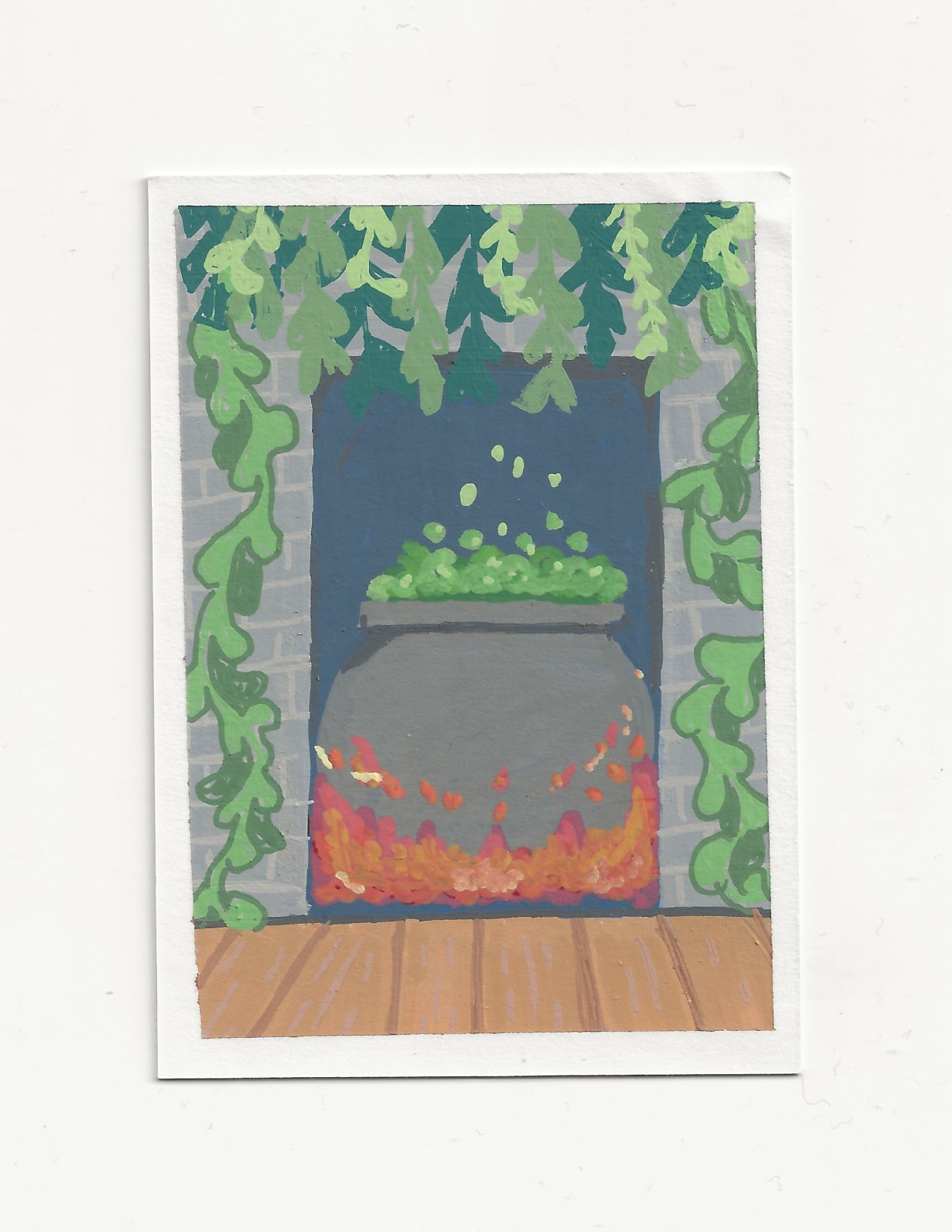 "Green Witch - Cauldron" By The Unique Lee ACEO Acrylic Marker