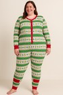 Women’s 1X-2X Christmas Union Suit Pajamas Grinch Fair Isle Red Trim Festive EUC