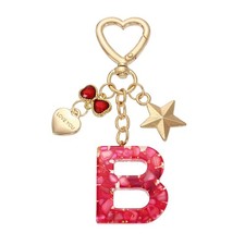 Cute Initial Letter Keychain, Letter-B Keychains for Women Girls Bling Red