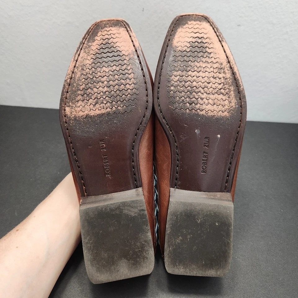 Robert Zur Vega BB Learher мокасины мул туфли коричневый бирюзовый 7 М ретро дизайнер - Изображение 4 из 4