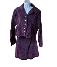 Vintage Gantos Suede Leather Jacket Skirt Set Purple Boho Western Y2K Sz 14/XL