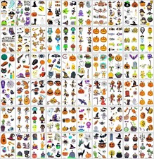 400 Halloween Tattoo Temporary Stickers 60 Sheets Pumpkins Ghosts Witches DIY