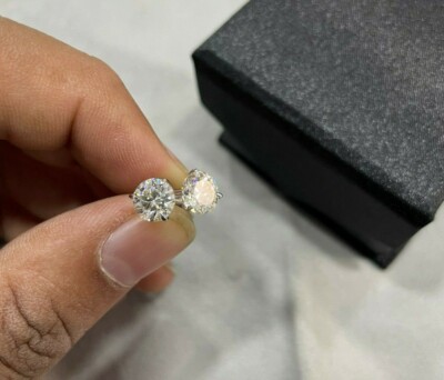 2 Ct Off White Treated Diamond 3 Prong Stud Earrings in 925 Silver
