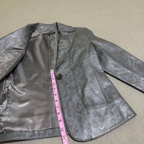 Vintage Leder Blazer Jacke Damen S Strukturiert Steampunk Mantel Gunmetal Silber Y2K - Bild 21 von 24