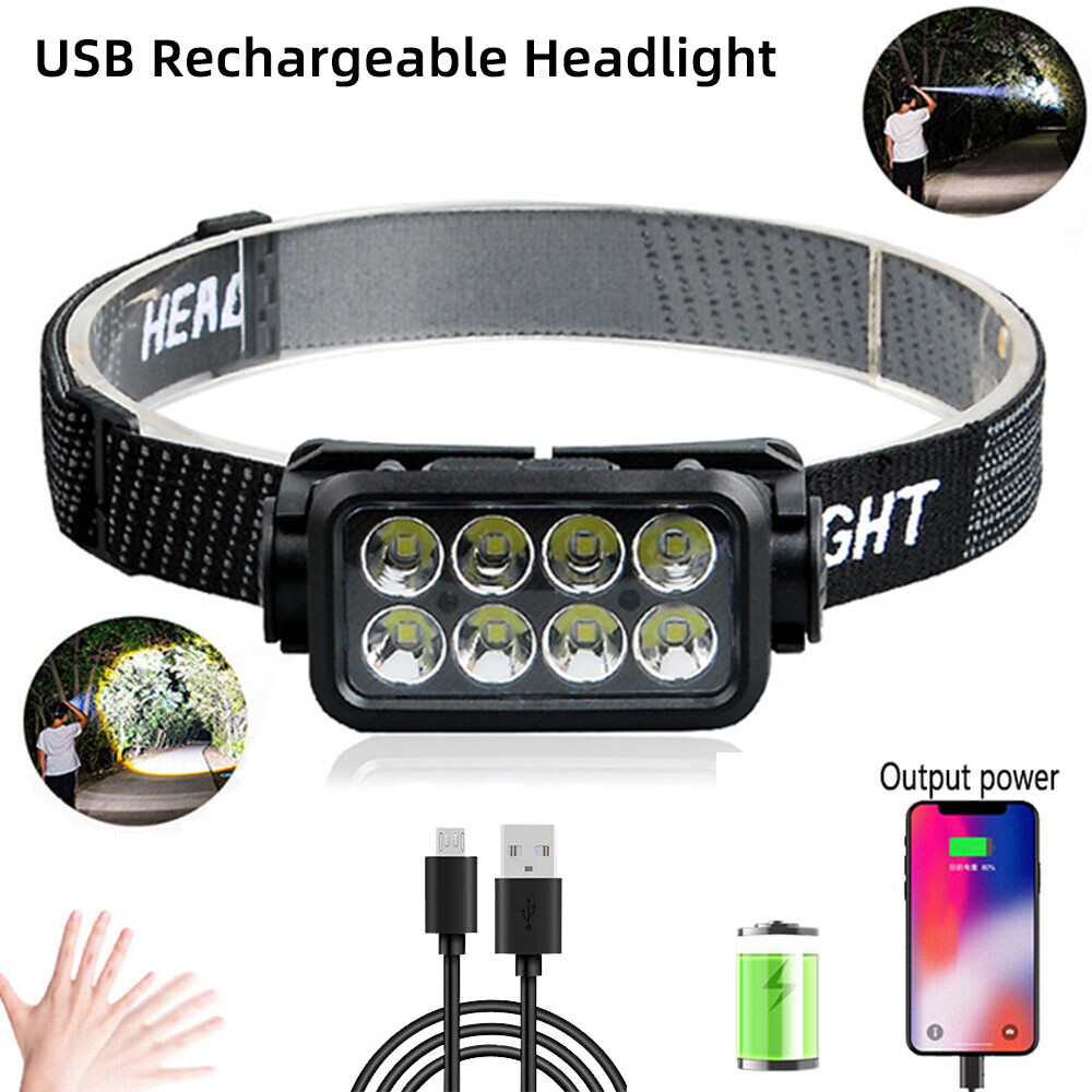 COB+LED Headlamp USB Rechargeable Headlight Work Light Bar Head Band Lamp NEW