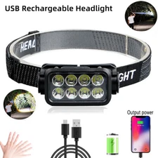COB+LED Headlamp USB Rechargeable Headlight Work Light Bar Head Band Lamp NEW