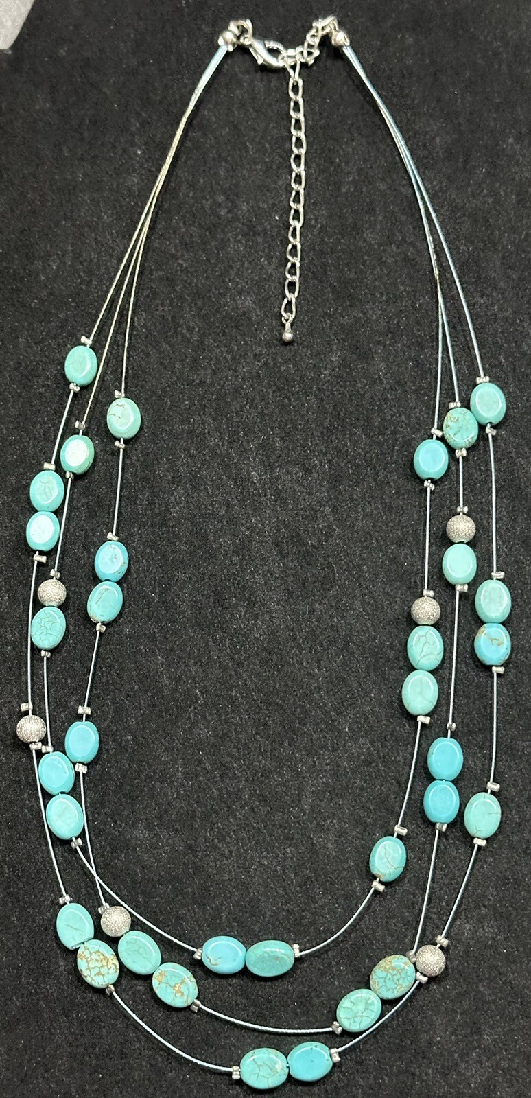 Silvertone Turquoise Blue Silver - Multi Strand W… - image 3