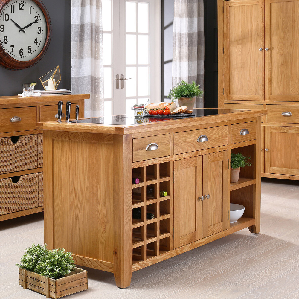 Cheshire Oak Large Kitchen Island with Black Granite Top Kitchen