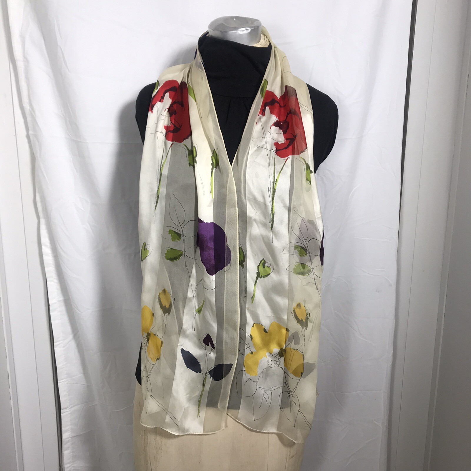 ECHO 100% Silk Abstract Floral Rectangular Scarf - image 2