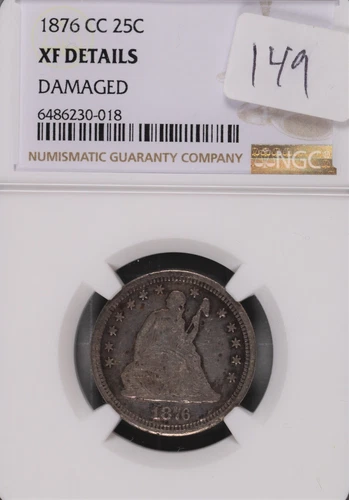 1876-CC Seated Liberty Silver Quarter NGC XF Details Damaged #0-018