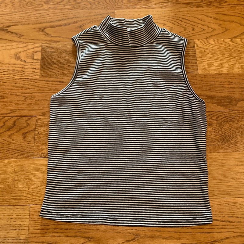 No Boundaries Black & White Striped Mock Neck Tank Top Shirt Girls Size 12 11-13