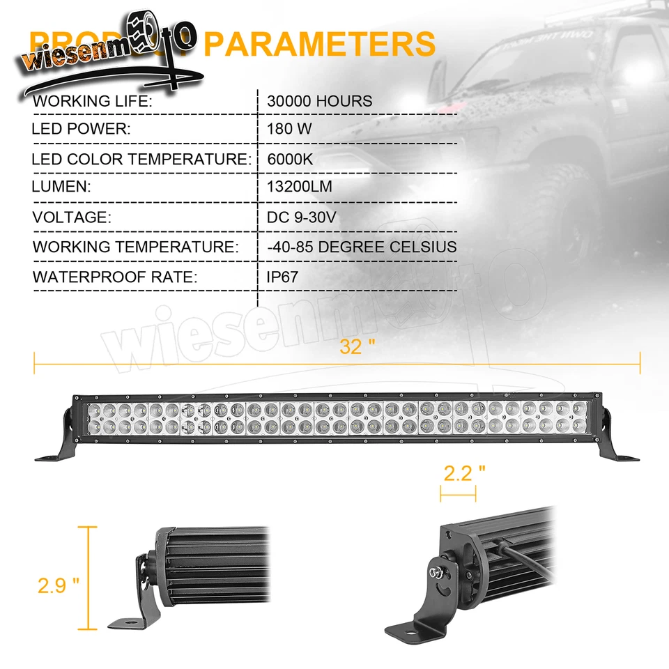 Kits de montaje de barra de luz curva LED de 32" para parachoques oculto WSAY para Dodge RAM 2500 3500 Foto 2 de 4