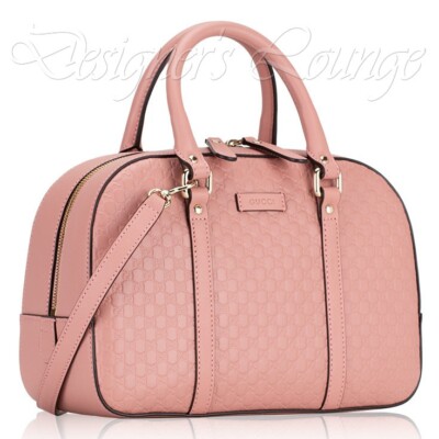 NEW GUCCI Micro Guccissima GG Medium Crossbody Boston Bag Soft Pink Leather