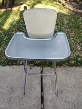 VINTAGE COSCO METAL HIGH CHAIR VINYL PADS AND A METAL TRAY