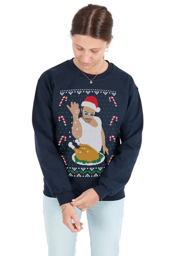 Salt Bae Christmas Sweater Jumper Top Xmas Sweatshirt Funny Snow Turkey Meme - Picture 4 of 9