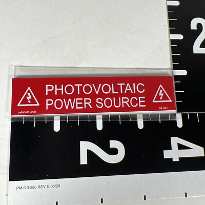 NEW  LOT OF 5 RED Warning Photovoltaic Power Source  CARDBOARD Label