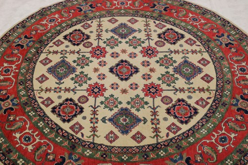 8 x 8 Super Kazak Hand Knotted Veg Dye Caucasian Vintage Tribal Multi Round Rug - Picture 3 of 12