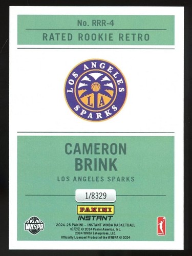 2024 Panini Instant WNBA Cameron Brink RATED ROOKIE RETRO 1/8329 SP Sparks #4 RC - Picture 2 of 2