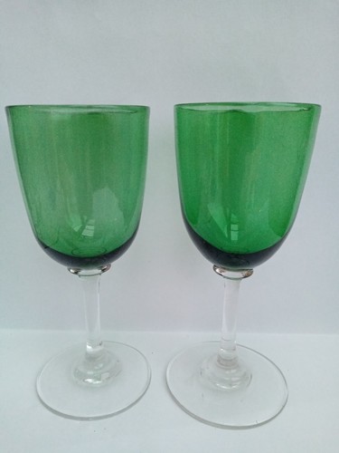 Vintage Bristol green sherry glasses x 2
