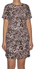 Michal Kors A-Line Short Sleeve Poly Crepe Dress Paisley/Duffle S/M $165