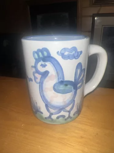M A Hadley "Country Scene Blue" Chicken Coffee/Tea Straight Mug "The End"